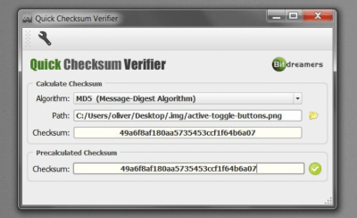 Screenshot of the application Checksum Verifier - #1