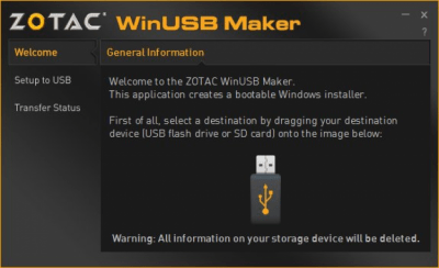 Screenshot of the application ZOTAC WinUSB Maker - #1