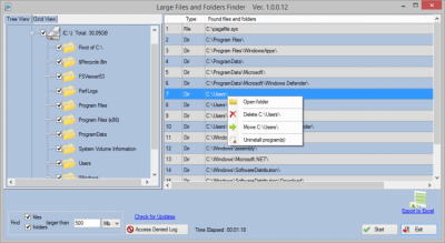 Screenshot of the application Large Files and Folders Finder - #1