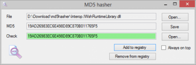 Screenshot of the application MD5hasher - #1