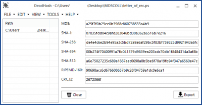 Screenshot of the application DeadHash - #1