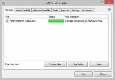 Screenshot of the application MD5 File Hasher - #1