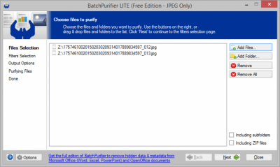 Screenshot of the application BatchPurifier - #1