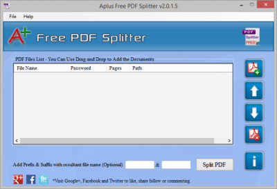 Screenshot of the application Free PDF Splitter - #1