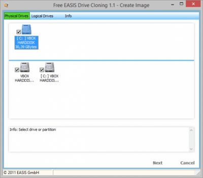 Screenshot of the application EASIS Drive Cloning - #1