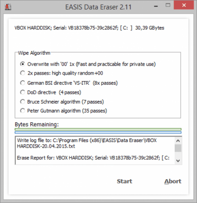 Screenshot of the application EASIS Data Eraser - #2