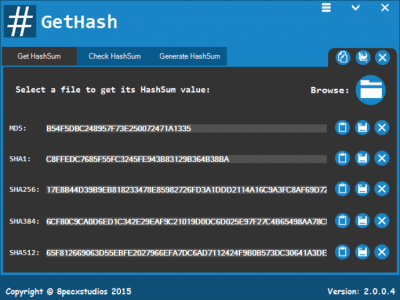 Screenshot of the application GetHash - #1