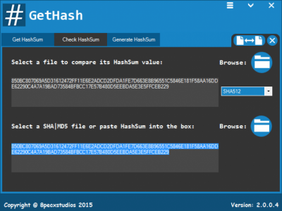 Screenshot of the application GetHash - #2