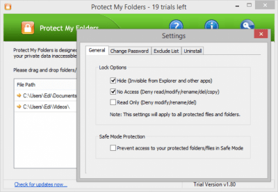 Screenshot of the application Protect My Folders - #1