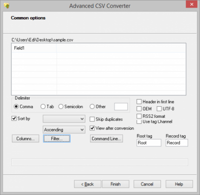 Screenshot of the application Advanced CSV Converter - #1