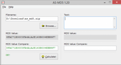 Screenshot of the application AS-MD5 - #1