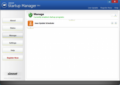 Screenshot of the application Simnet Startup Manager - #1