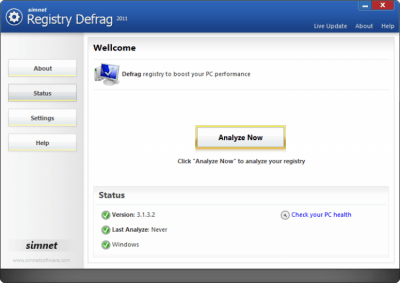 Screenshot of the application Simnet Registry Defrag - #1