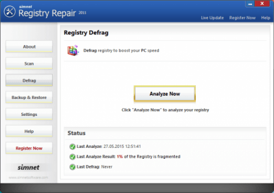 Screenshot of the application Simnet Registry Repair - #2