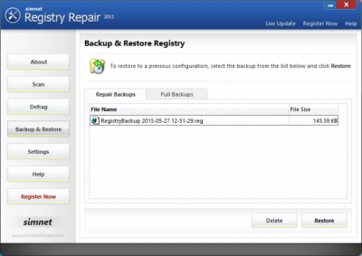 Screenshot of the application Simnet Registry Repair - #3