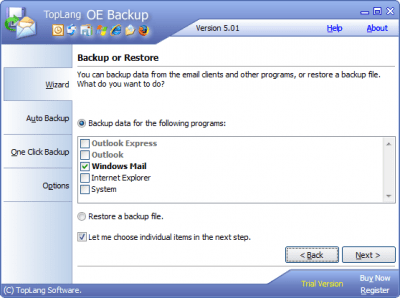 Screenshot of the application TopLang OE Backup - #1