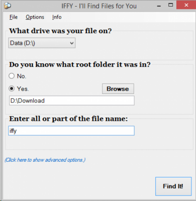 Screenshot of the application IFFY (I'll Find Files for You) - #1