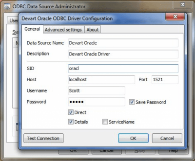 Screenshot of the application Oracle ODBC driver - #1