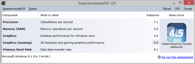 Screenshot of the application ExperienceIndexOK - #1