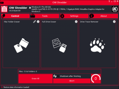 Screenshot of the application OW Shredder - #1