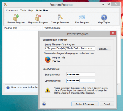 Screenshot of the application Program Protector - #1