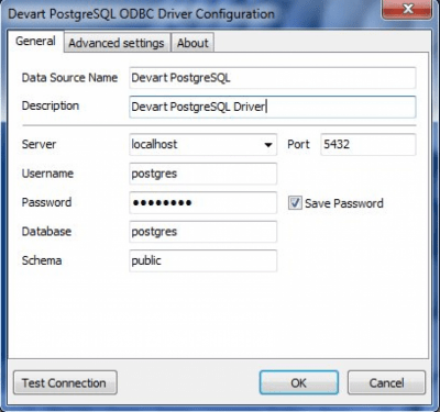 Screenshot of the application PostgreSQL ODBC driver - #1