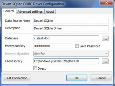 Screenshot of the application SQLite ODBC driver - #1