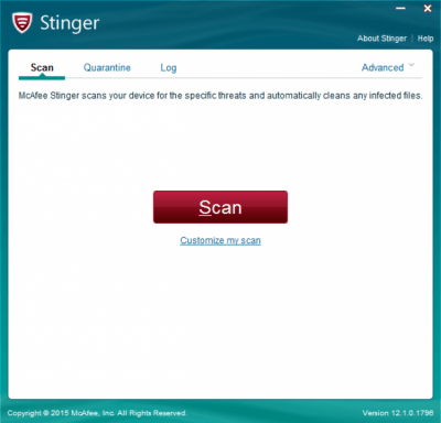 Screenshot of the application McAfee Stinger - #1