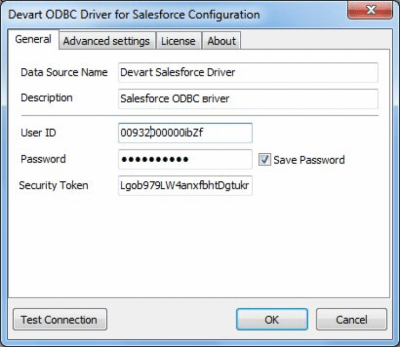 Screenshot of the application Salesforce ODBC driver - #1