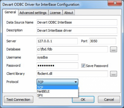 Screenshot of the application Interbase ODBC driver - #1