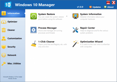 Screenshot of the application Windows 10 Manager - #1