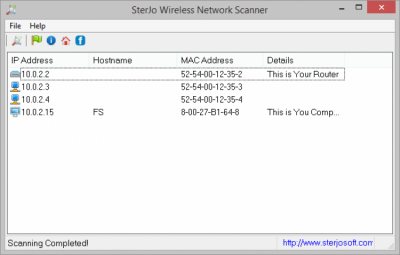 Screenshot of the application SterJo Wireless Network Scanner - #1