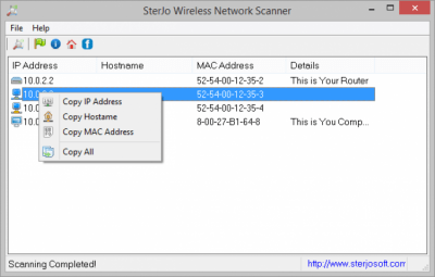 Screenshot of the application SterJo Wireless Network Scanner - #2