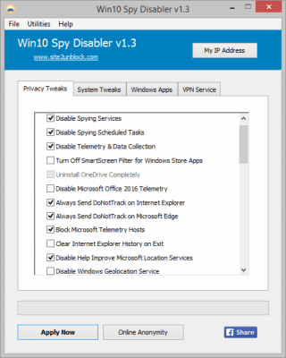 Screenshot of the application Win10 Spy Disabler - #1