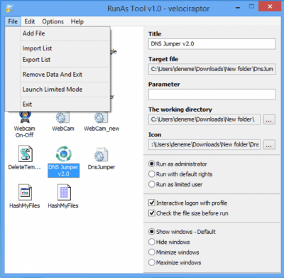 Screenshot of the application RunAsTool - #3