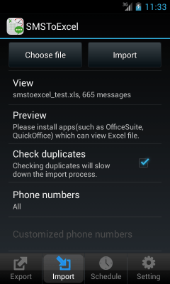 Screenshot of the application SMSToExcel Backup SMS in Excel - #5