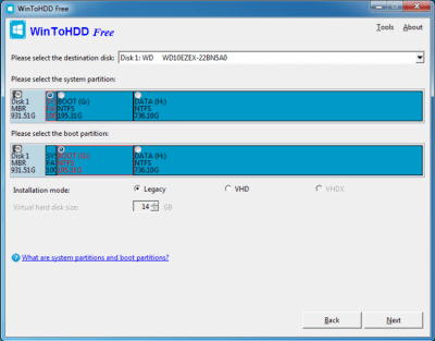 Screenshot of the application WinToHDD - #3
