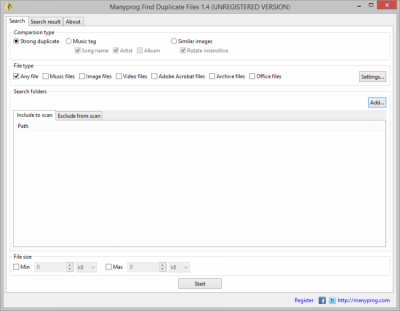 Screenshot of the application Manyprog Find Duplicate Files - #1