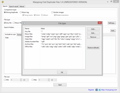 Screenshot of the application Manyprog Find Duplicate Files - #2