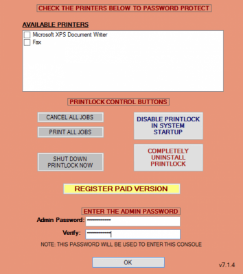 Screenshot of the application PrintLock - #1