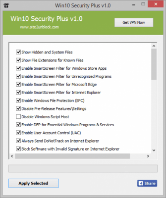 Screenshot of the application Win10 Security Plus - #1