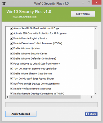 Screenshot of the application Win10 Security Plus - #2