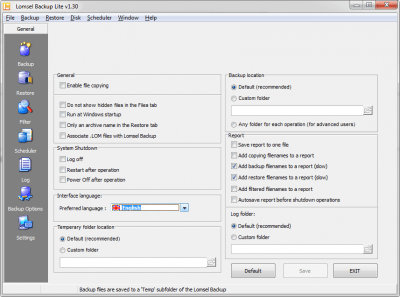 Screenshot of the application Lomsel Backup Lite - #1