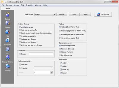 Screenshot of the application Lomsel Backup Lite - #3