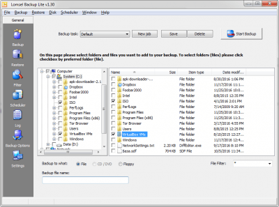 Screenshot of the application Lomsel Backup Lite - #4