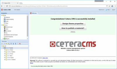 Screenshot of the application Cetera CMS - website management - #1