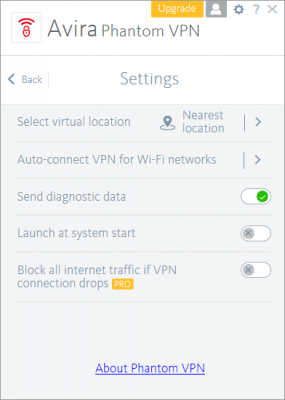 Screenshot of the application Avira Phantom VPN - #4
