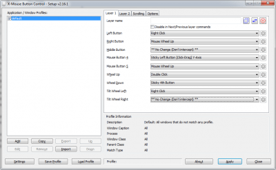 Screenshot of the application X-Mouse Button Control - #2
