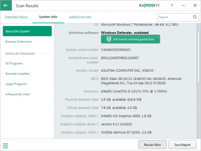 Screenshot of the application Kaspersky System Checker - #5