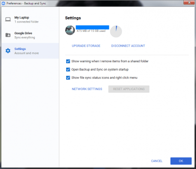 Screenshot of the application Backup and Sync - #3